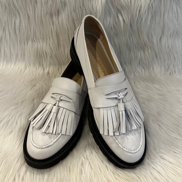 Stuart Weitzman Mila Lift Loafer Leather Tasseled Fringe Chunky Platform, White - Picture 13 of 13